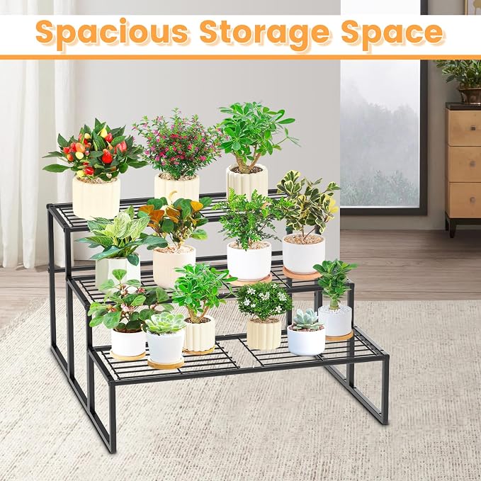 3 Tier Metal Plant Stand Indoor Outdoor, Potted Multiple Flower Pot Holder Rack - Image 7