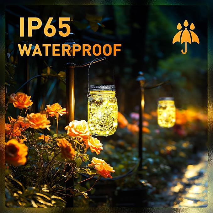 GIGALUMI Solar Mason Jar Lights, 8 Pack 30 Led String Fairy Lights Garden - Image 6