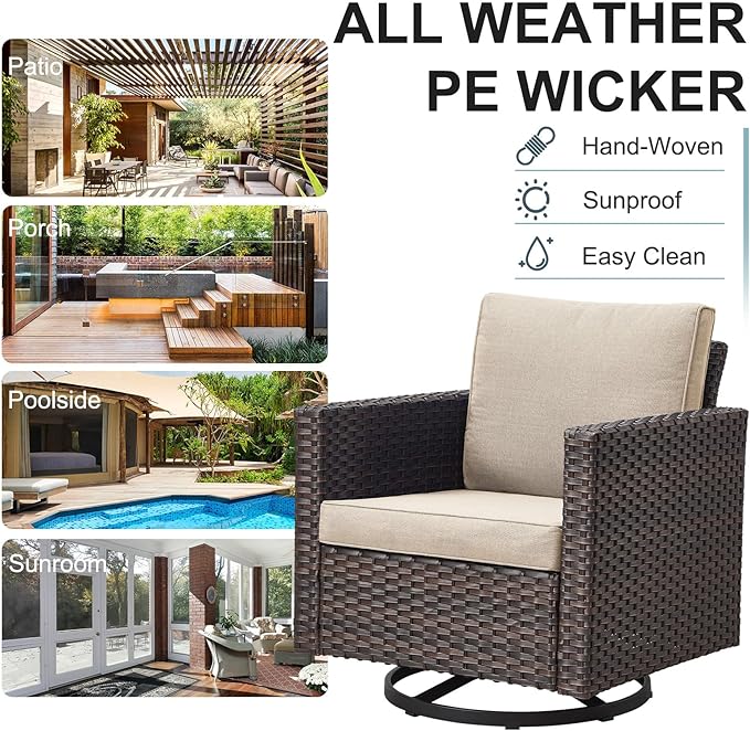 Belord Wicker Chairs Outdoor Bistro Set Oversize Patio Swivel Rocker, Rattan - Image 8