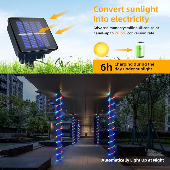 Solar Rope Lights Outdoor Waterproof, 33FT 100LED Outdoor String Lights Clear - Image 6