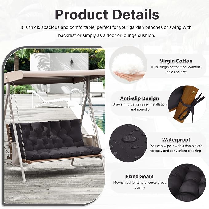 Porch Swing Cushion with Backrest, Waterproof Bench Cushion - Image 3