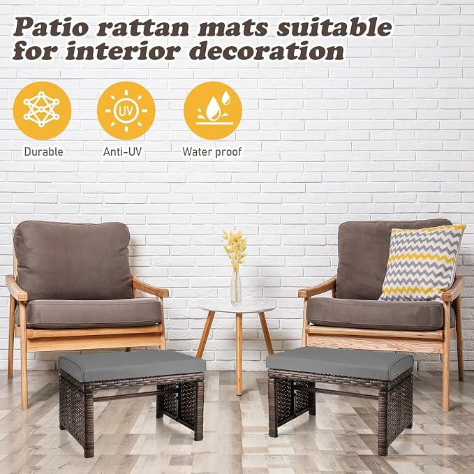 2 Pcs Patio Rattan Ottomans Outdoor Wicker Ottomans Patio Footstool Footrest - Image 5