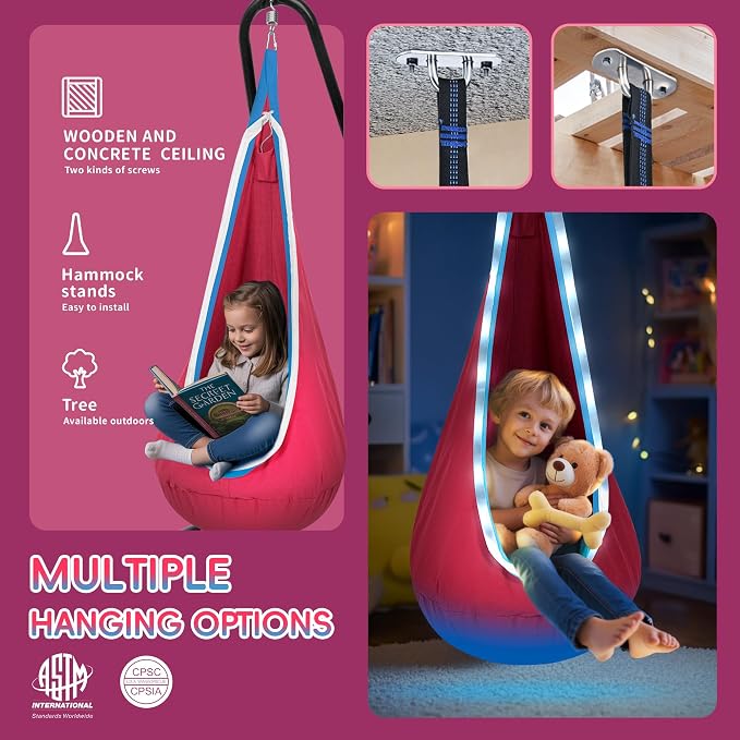OUTREE Light Up Pod Swing for Kids, Hanging Swing Chair, Cotton Sensory Chair - Image 4