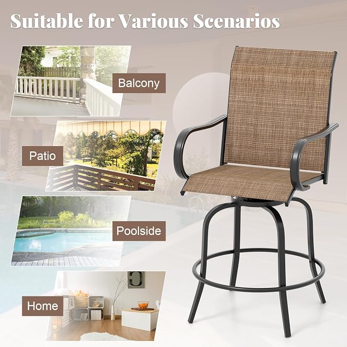 Giantex Set of 4 Swivel Outdoor Bar Stools, All-Weather Bar Height Patio Chairs - Image 8