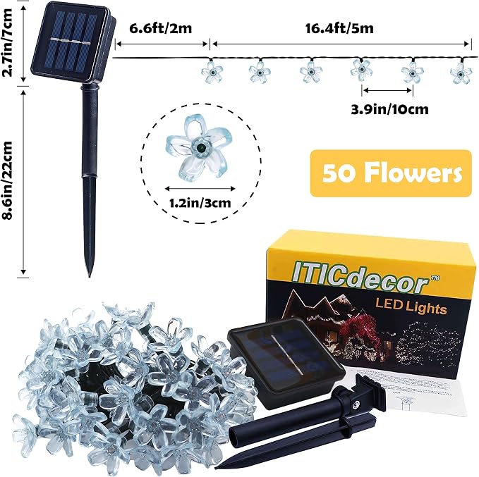 ITICdecor Solar Flower String Lights Outdoor Waterproof 50 LED Solar Powered - Image 6