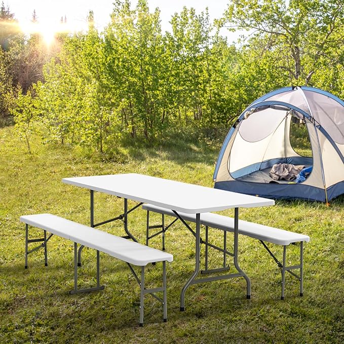 VINGLI Picnic Table Set with 2 Benches, 6 Feet Camping Table Chair Set - Image 6