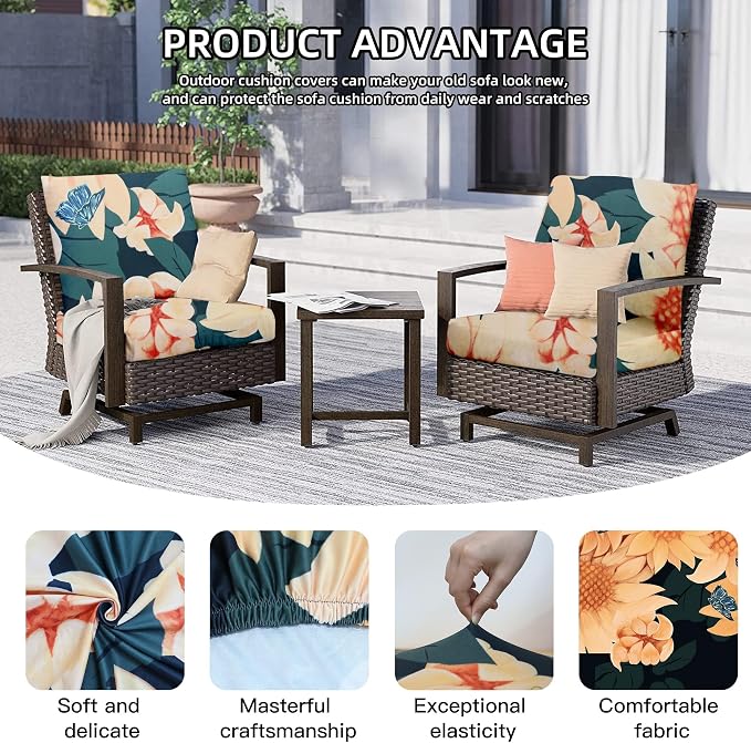 8Pcs Outdoor Cushion Covers, Patio Cushion Covers, Stretch Elastic Slipcovers - Image 3