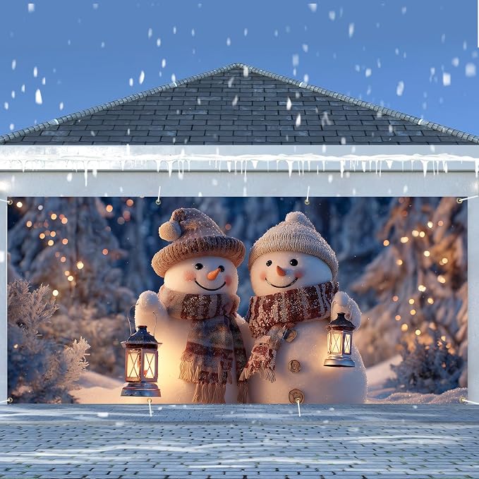 ANNA QUEEN Winter Garage Door Banner 6×13 FT, Smiling Snowman Couple - Image 7