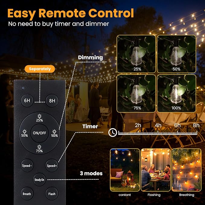 VUAA 150FT Solar Outdoor String Lights Waterproof, Solar Powered Patio Lights - Image 7
