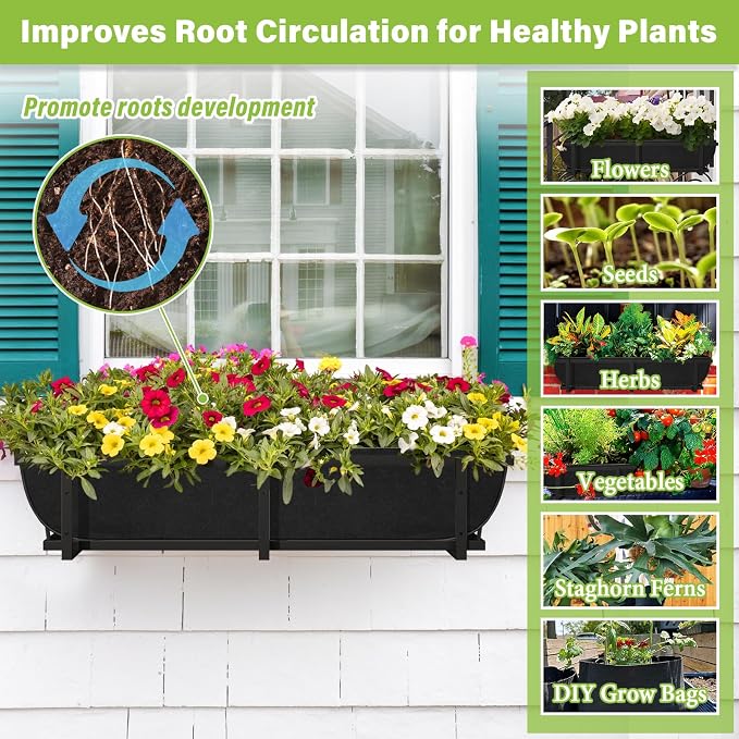 Riare 4 Pack 36 Inch Black Fabric Window Box Liners- Felt Square Trough Planter - Image 6