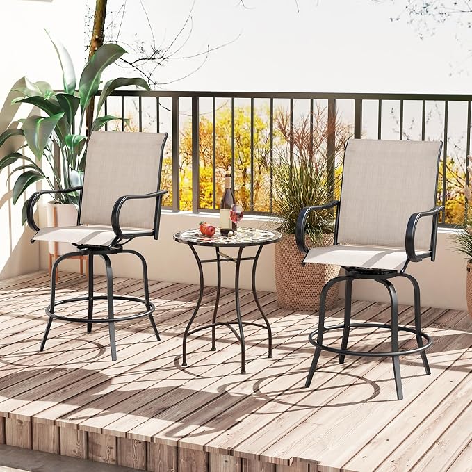 Giantex Set of 2 Swivel Outdoor Bar Stools, All-Weather Bar Height Patio Chairs - Image 8