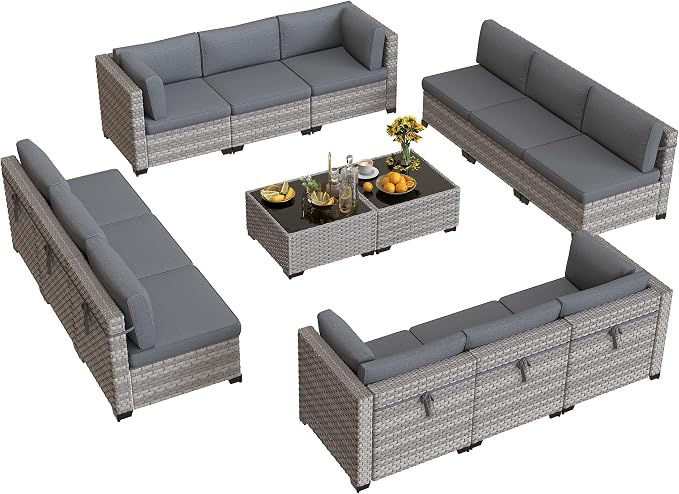 12-Seat Modular Patio Furniture Set – Outdoor Wicker Sectional Sofa - Image 9