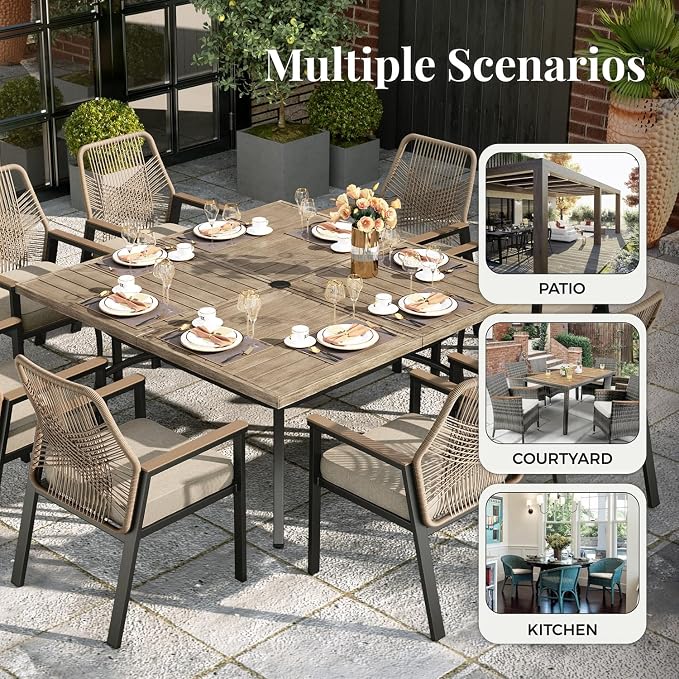9 Pieces Outdoor Patio Dining Set, Wicker Patio Table and Chairs Set of 8 - Image 8