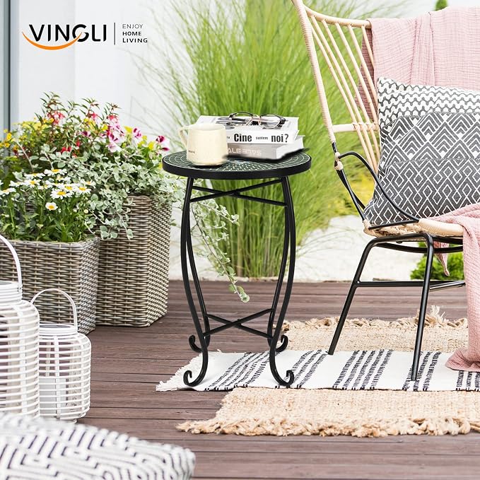 VINGLI Mosaic Print Accent Table, End Table, Plant Stand Decor - Image 7