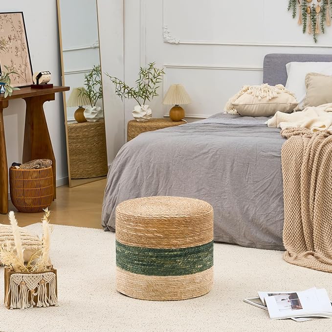 Wimarsbon 18'' Ottoman Pouf, Natural Braided Poof, Rustic Handweave Lounge - Image 7