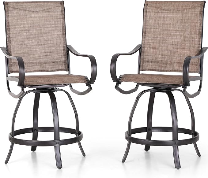 Sophia and William Patio Bar Stools Counter Height, Swivel Bar Chairs, Supports by SophiaWilliam