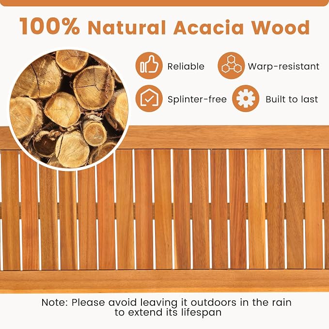 Tangkula Acacia Wood Outdoor Bench, Backless Wooden Garden Bench, Farmhouse - Image 6