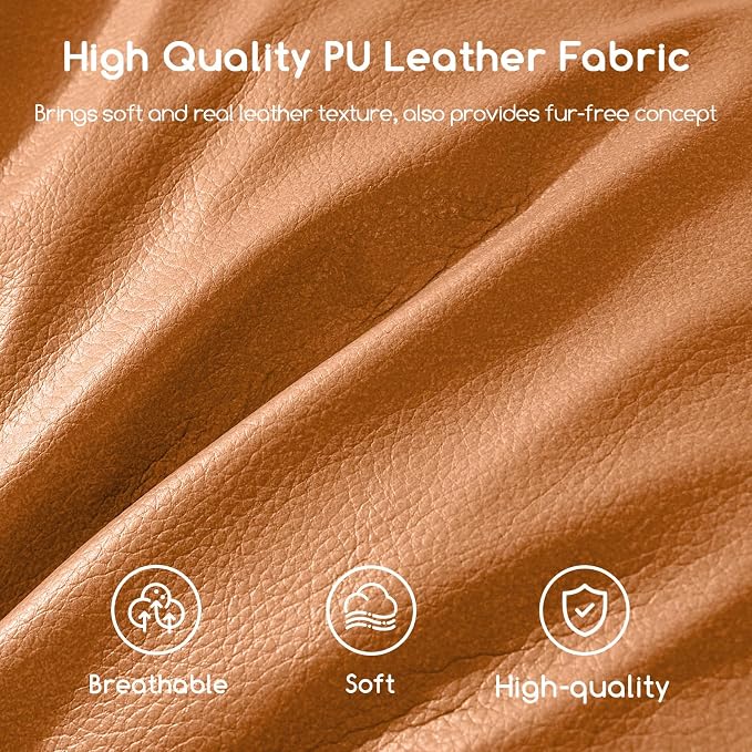 HIGOGOGO Round Stuffed Pouf Ottoman, Pu Leather Poufs - Image 7