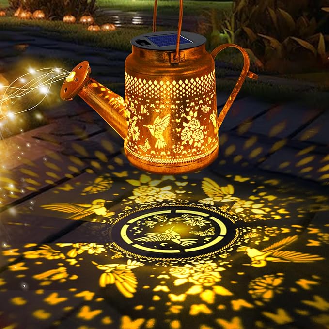 Solar Lanterns Outdoor Waterproof, Hummingbird Watering Can Garden Decor - Image 2