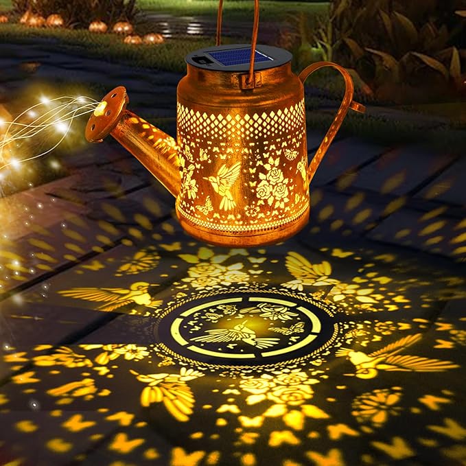 2 Pack Solar Lanterns Outdoor Waterproof, Hummingbird Watering Can Garden Decor - Image 2