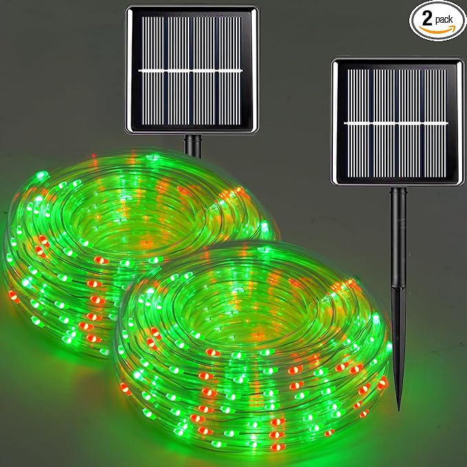 QITONG Red and Green Solar Rope Lights, 2 Pack Each 33ft 100 LED String Lights by QITONG
