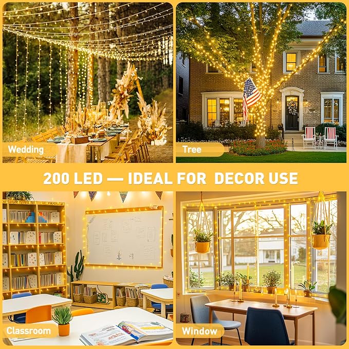 JMEXSUSS 200 LED String Lights Indoor Outdoor Clear Wire, Connectable Warm - Image 6