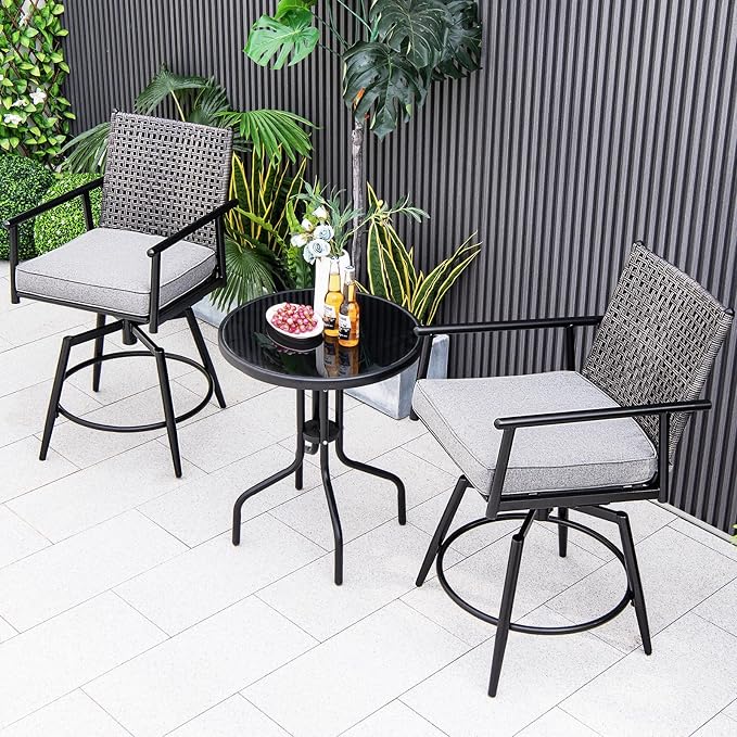 Tangkula Patio Swivel Bar Stools Set of 2, Outdoor Counter Height Bar Chairs - Image 2