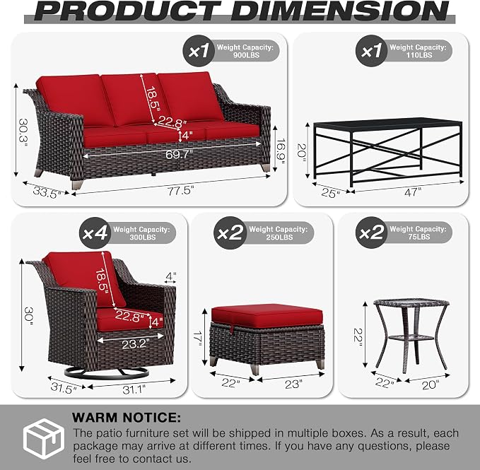 Joyside Wicker Patio Furniture Sets, 10 Pieces Upgraded Large Size Outdoor - Image 2