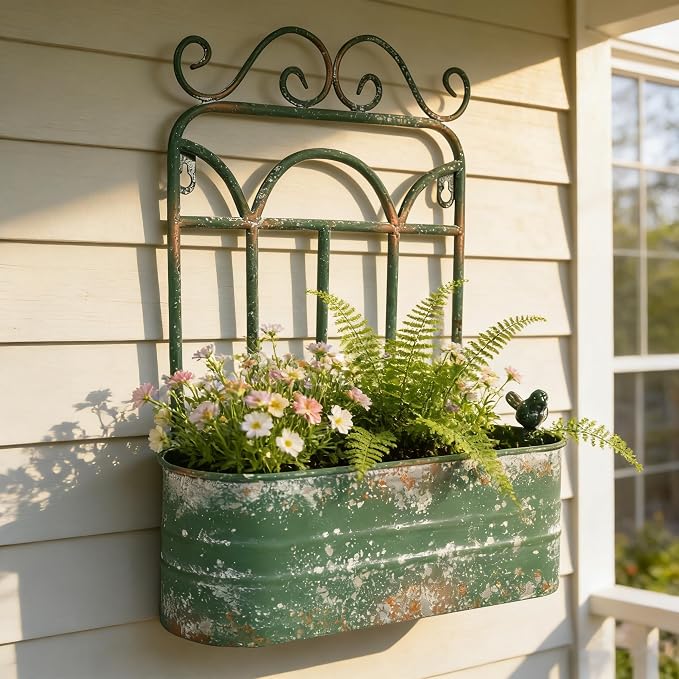 Rustic Metal Wall Planter Vintage Wall Mounted Flower Pot Distressed Wall by Unknown