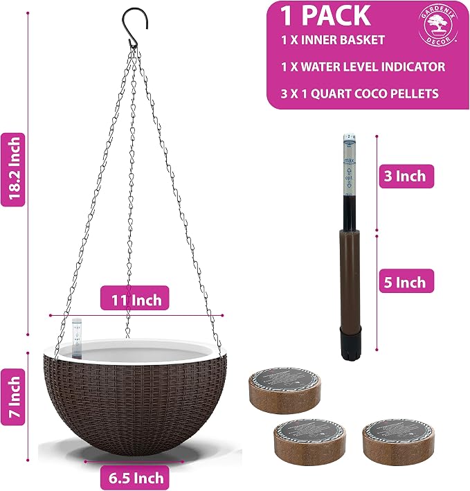 GARDENIX DECOR Self Watering Hanging Planter, Coco Coir, - Image 6