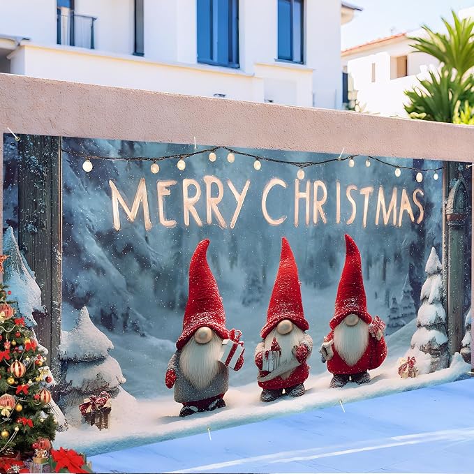 Christmas Garage Door Banner 6x13FT, Cute Christmas Gnomes - Image 6