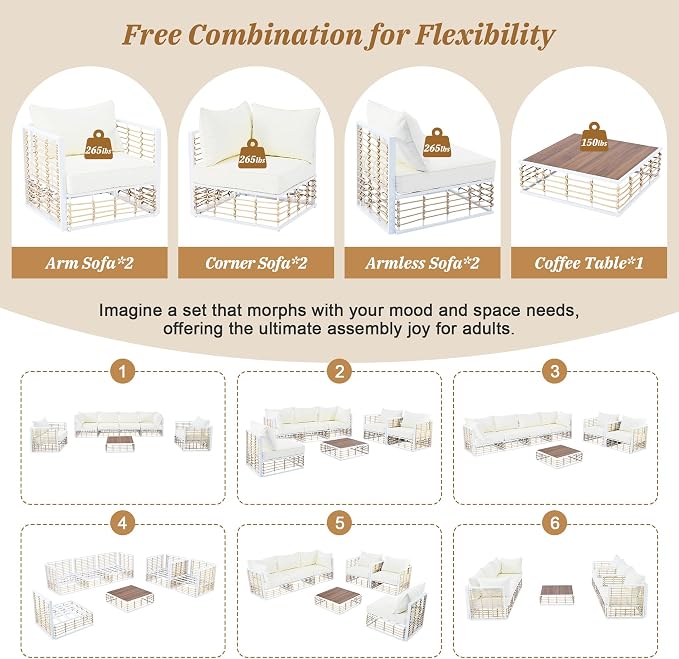 7-Piece Metal Patio Sectional Sofa Set, Free Combination Sofa Set - Image 4