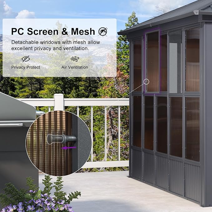 PURPLE LEAF 12' X 16' Solarium Permanent Hardtop Screened Gazebo Galvanized - Image 4