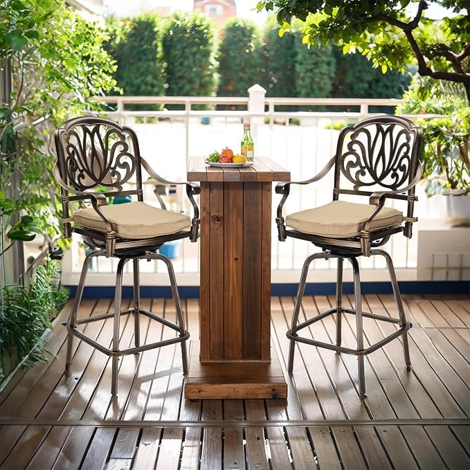 Outvita 6 Piece Outdoor Patio Swivel Bar Stools, All-Weather Cast Aluminum Bar - Image 2