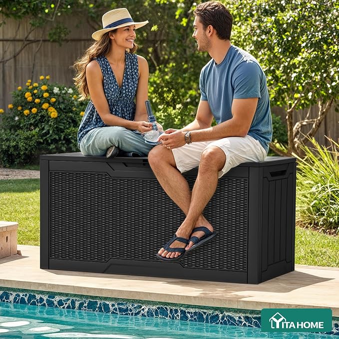 YITAHOME 80 Gallon Resin Deck Box, Weather Resistant Outdoor Rattan Storage Box - Image 5