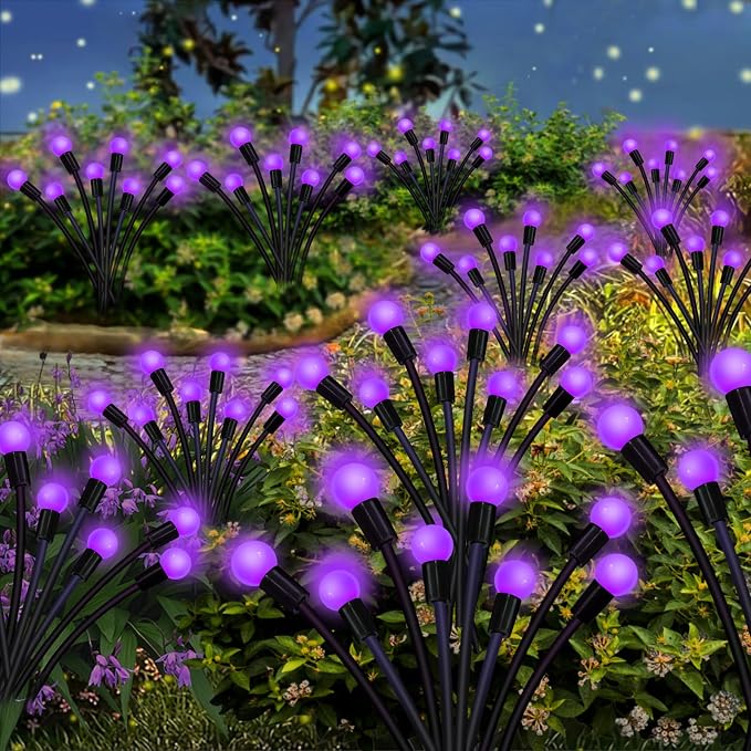 Kohlrabi Solar Garden Lights Outdoor, 6 Pack 60 LED Solar Purple Firefly Lights - Image 7