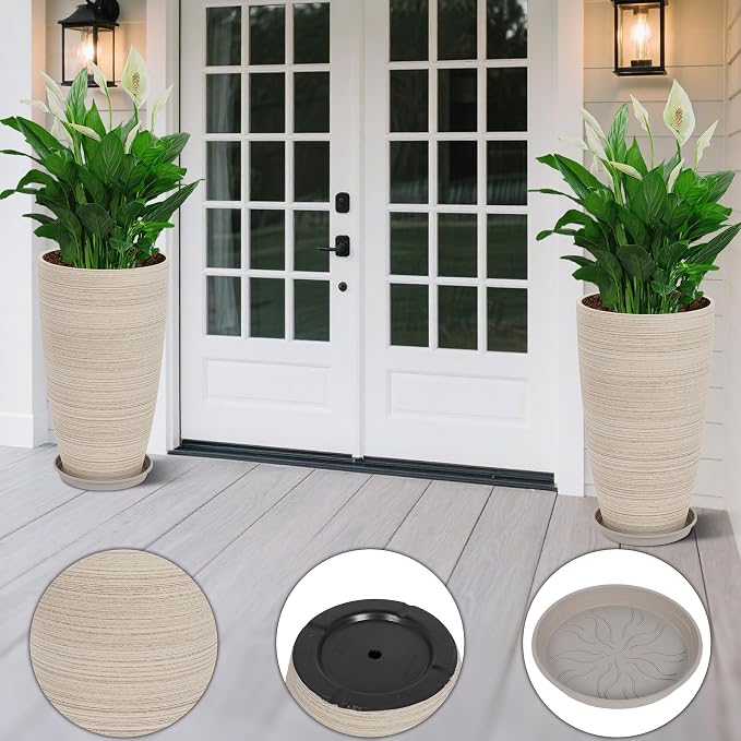 Set of 2 Tall Planter, 21 inch Large Plastic Planter - Image 4