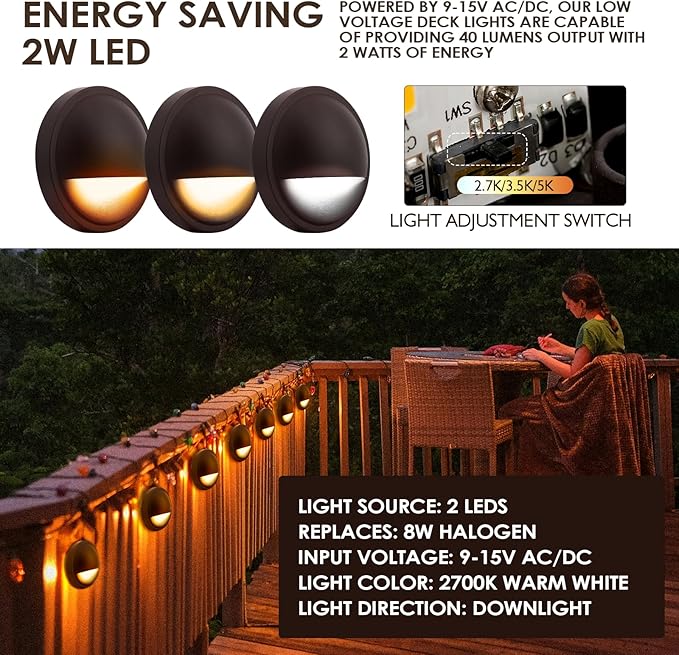 LED Low Voltage Deck Lights Outdoor Waterproof, 12V-24V AC/DC Die-cast Aluminum - Image 4