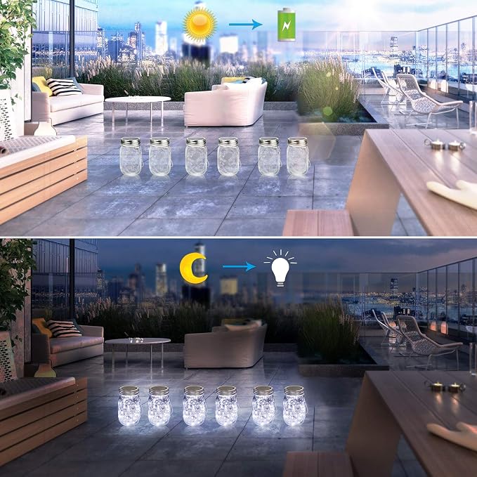 Mlambert Mason Jar Solar Lights 30 LEDs, 6 Pack Hanging Solar Lanterns Outdoor - Image 4