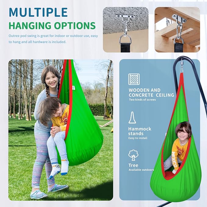 OUTREE Kids Pod Swing Seat, Cotton Child Hammock Swing Chair, Sensory Swing - Image 2