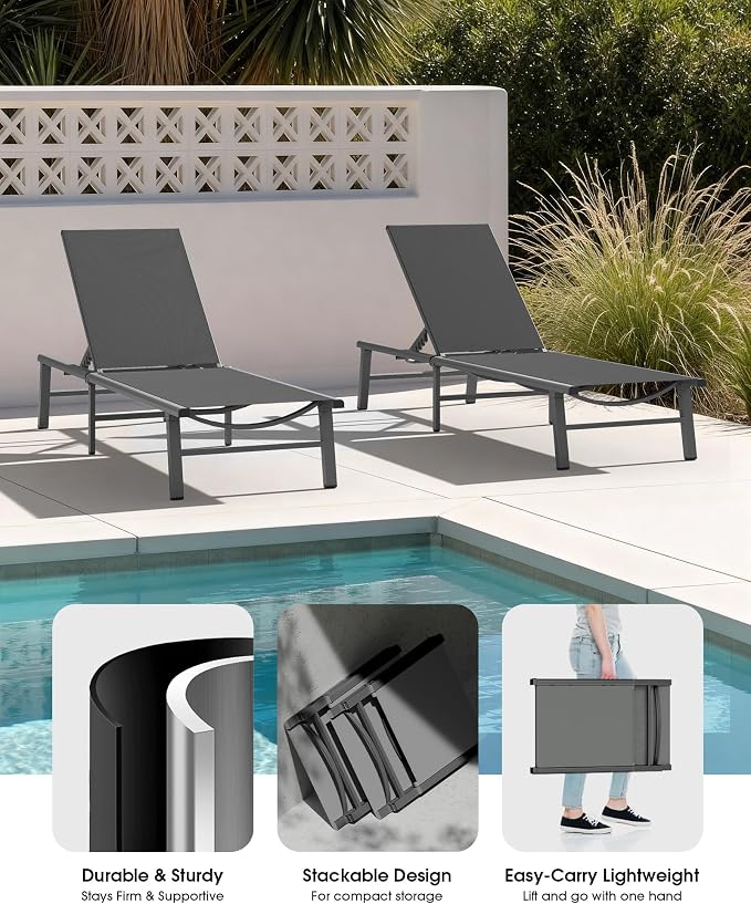 Ciokea Foldable Outdoor Lounge Chair, No Assembly Patio Chaise Lounge Outdoor - Image 5