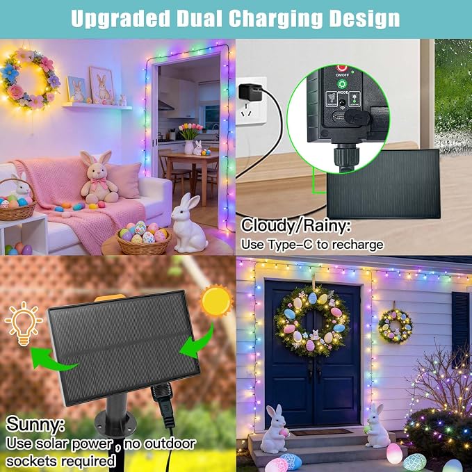 LitHome 100 LED Solar Christmas String Lights Outdoor, 33FT 34Colors Changing - Image 3