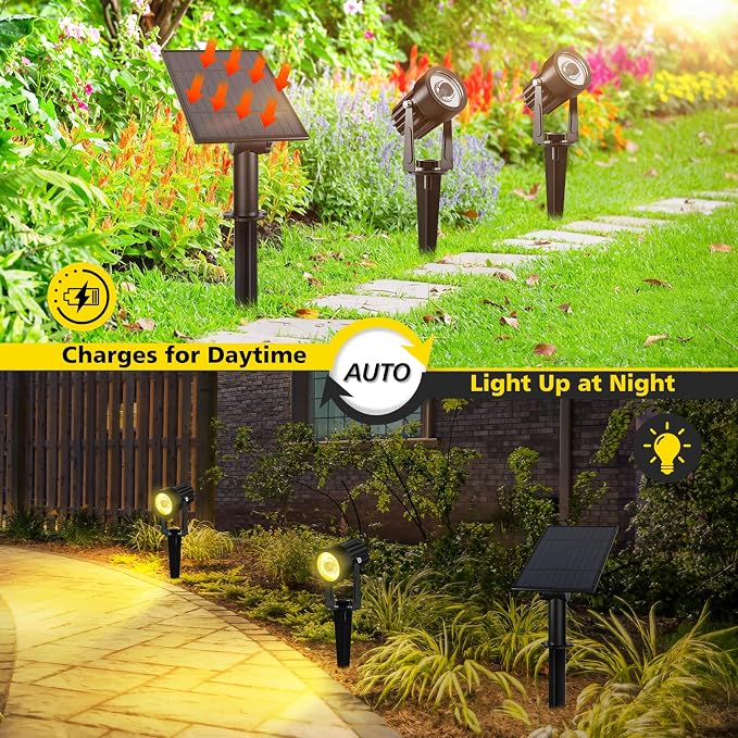 T-SUN Solar Spotlights 2W Outdoor LED Landscape Spot Light, 2-in-1 Waterproof - Image 4