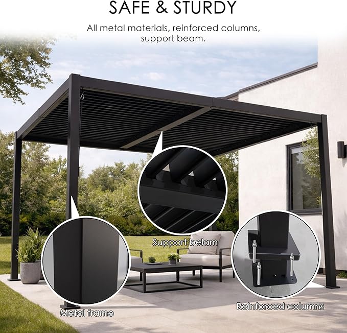 Kozyard Outdoor Louvered Pergola 10ft x 12ft Pergola Sun Shade All-Weather - Image 6