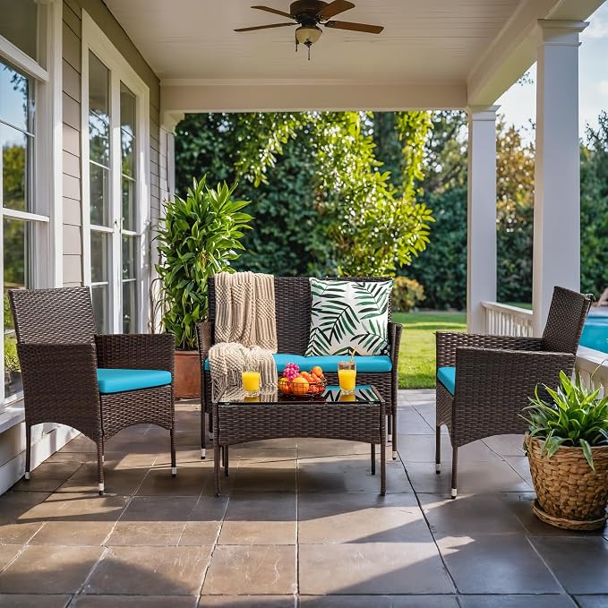 Homall 4 Pieces Patio Rattan Chair Wicker, Outdoor Indoor Use Backyard Porch - Image 6