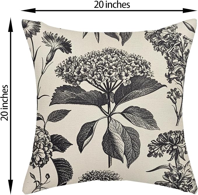 Black Pillow Covers 20x20 Inch 2 Pcs Boho Vintage Floral Decor Throw Pillows - Image 5