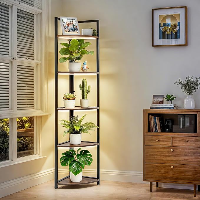 Corner Plant Stand with Grow Light Shelf 5 Tiered Plant Stand 59” Tall Flower by Unknown