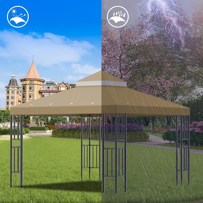 Sumfaller 10x10 FT Gazebo Replacement Canopy Top Cover Double Tiered Canopy Top - Image 4