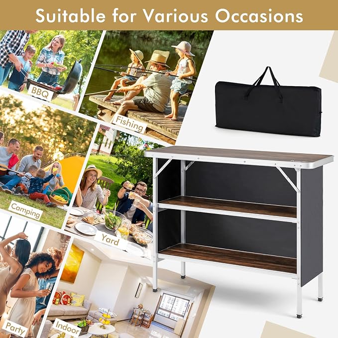 COSTWAY Folding Picnic Table, Portable Camping Table - Image 9