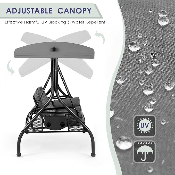 HOMREST 3 Seat Outdoor Porch Swing - Image 2